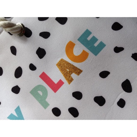 NEW Rainbow Happy Place Polka Dot Boho Beach Tote Travel Shopping Bag Glitter - Picture 4 of 16